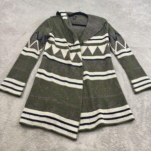 Elan Cardigan Wool Blend Sweater Womens S Olive Green Hooded Aztec Boho‎ Goblin